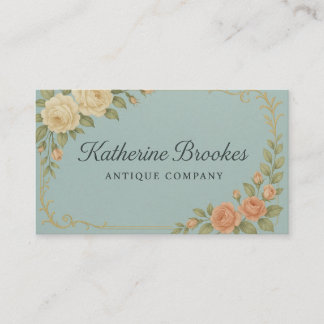 Tarjeta De Visita Vintage Blue and Peach Floral Business Card
