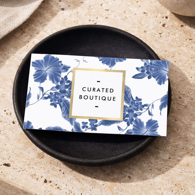 Tarjeta De Visita Vintage Blue Floral Boutique Elegant (Subido por el creador)
