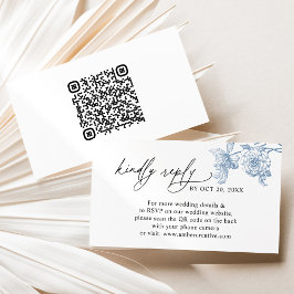 Tarjeta De Visita Vintage Blue Floral QR código Wedding RSVP