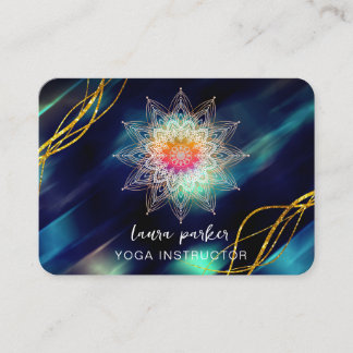 Tarjeta De Visita Vintage Blue Mandala Gold Meditación holística