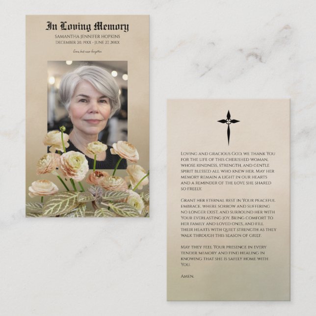 Tarjeta De Visita Vintage Botanical Tribute Prayer Card (Anverso / Reverso)