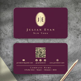 Tarjeta De Visita Vintage Burgundy Wine Red & Gold Oval Monogram