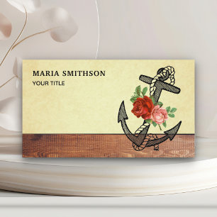 Tarjeta De Visita Vintage Country Rustic Wood Nautical Floral Anchor