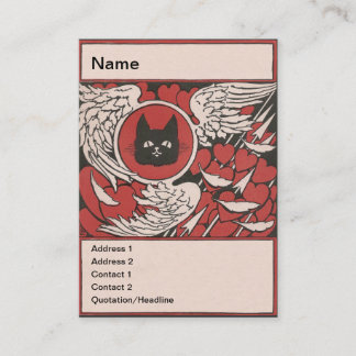 Tarjeta De Visita Vintage del gato negro, de los corazones y de las