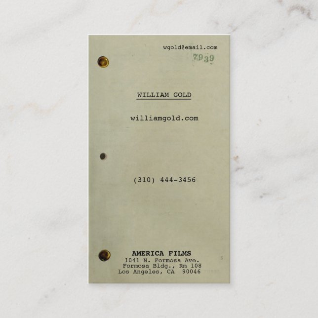 Tarjeta De Visita Vintage del guionista (Anverso)