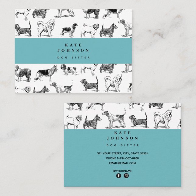 Tarjeta De Visita Vintage Dog Walker Sitter (Anverso / Reverso)