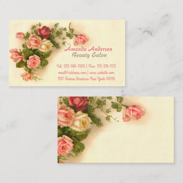 Tarjeta De Visita Vintage elegante floral (Anverso / Reverso)