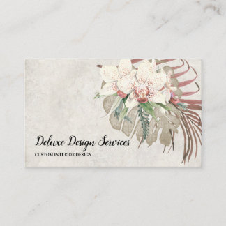 Tarjeta De Visita Vintage Elegante Orquídea Floral Verdor Foliage Ar
