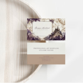 Tarjeta De Visita Vintage Engraving Purple Floral Castle Map Fantasy