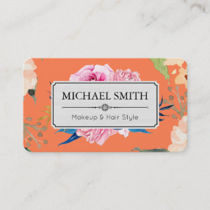 Tarjeta De Visita Vintage Floral Elegante Color Coral Moderno