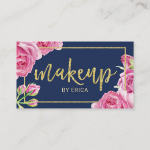 Tarjeta De Visita Vintage Floral Naval y Artista de maquillaje de or