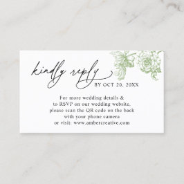 Tarjeta De Visita Vintage Floral QR code Wedding RSVP Business