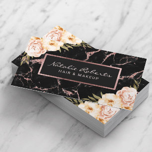 Tarjeta De Visita Vintage Floral Rosa Gold Marble Salón De Belleza Y