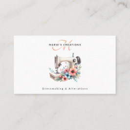 Tarjeta De Visita Vintage Floral Sewing Machine Monogrammed
