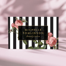 Vintage Floral Striped Salon Business Card