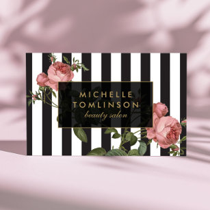 Tarjeta De Visita Vintage Floral Striped Salon Business Card
