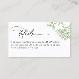 Tarjeta De Visita Vintage Green Floral QR Code Wedding Details Card