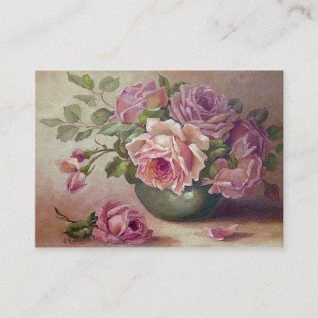 Tarjeta De Visita Vintage, hermosas rosas rosadas, Personalizado (Anverso)