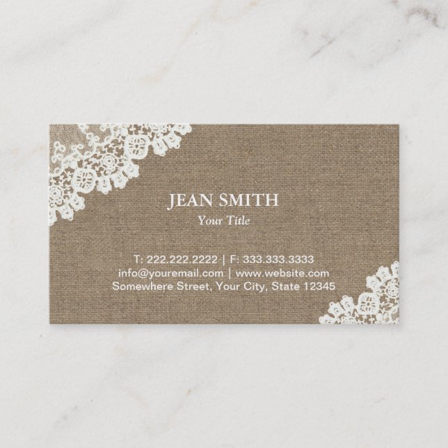 Tarjeta De Visita Vintage Lace & Burlap (Anverso)