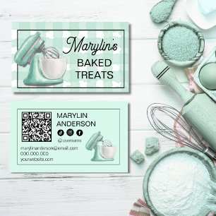 Tarjeta De Visita Vintage Mint Mixer   Pastelería Cuadros de Gingham