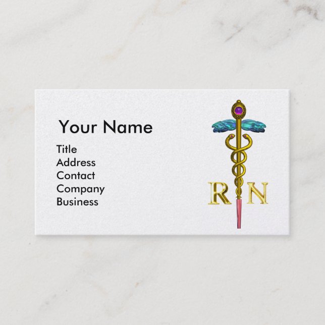 Tarjeta De Visita VINTAGE NURSE y Gold Caduceus NR Emblem Pearl (Anverso)