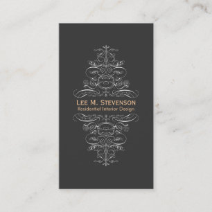 Tarjeta De Visita Vintage Ornate Fleurish Swirls Black