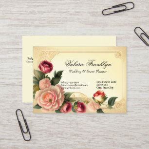 Tarjeta De Visita Vintage Pink & Red Roses Elegante Planificador De