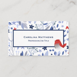 Tarjeta De Visita Vintage Red Bird Blue Floral Watercolor