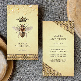Tarjeta De Visita Vintage Rustic Gold Royal Queen Bee Beekeeper