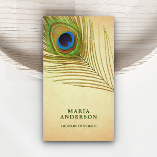 Tarjeta De Visita Vintage Rustic Green Peacock Feather