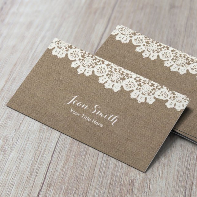 Tarjeta De Visita Vintage Rustic Lace & Burlap (Subido por el creador)