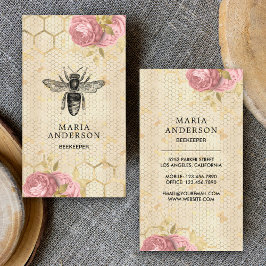 Tarjeta De Visita Vintage Rustic Rubor Pink Floral Black Honey Bee