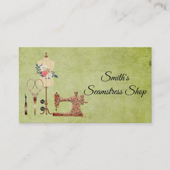 Tarjeta De Visita Vintage Seamstress (Anverso)