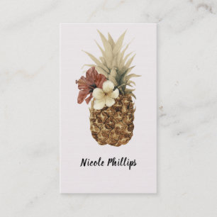 Tarjeta De Visita Vintage Tropical Piña Hibisco Floral Chic