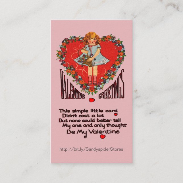 Tarjeta De Visita Vintage Valentines Wreath con Chica Retro (Anverso)