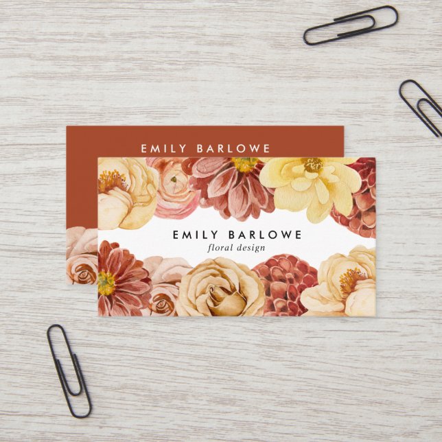 Tarjeta De Visita Vintage Warm Watercolor Floral (Anverso/Reverso In Situ)