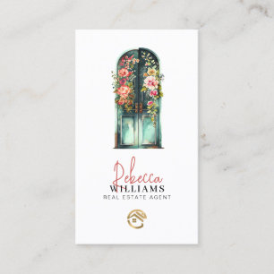 Tarjeta De Visita Vintage Watercolor Front Door Real Estate Agent