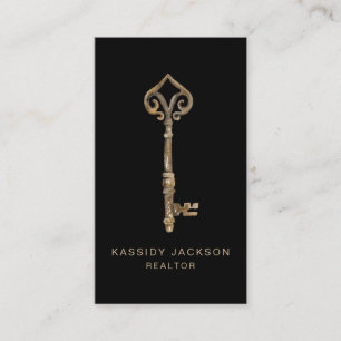 Tarjeta De Visita Vintage Watercolor Skeleton Key Inmobiliario Black