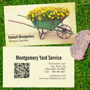 Tarjeta De Visita Vintage Wheelbarrow Flowers Gardener QR Code