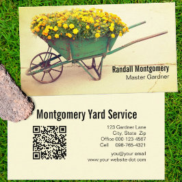 Tarjeta De Visita Vintage Wheelbarrow Flowers Gardener QR Code