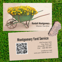 Tarjeta De Visita Vintage Wheelbarrow Flowers Gardener QR Code