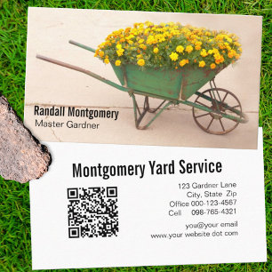 Tarjeta De Visita Vintage Wheelbarrow Yellow Flower Gardener QR Code