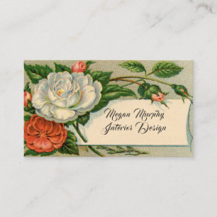 Tarjeta De Visita Vintage White Rosa Roses Elegante País Francés