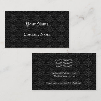 Tarjeta De Visita Vintnage Floral Damask Black Gray Custom