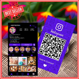 Tarjeta De Visita Violet Bakery Instagram Chef Código QR Redes Socia
