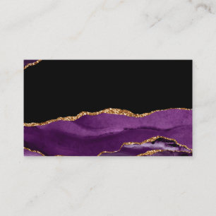 Tarjeta De Visita Violet Black Marble Agate Glam Golden Purpurina
