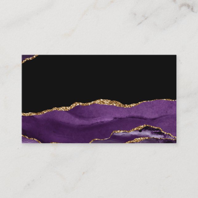 Tarjeta De Visita Violet Black Marble Agate Glam Golden Purpurina (Anverso)
