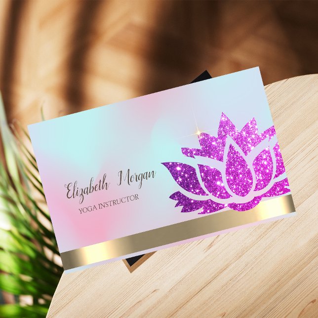 Tarjeta De Visita Violet Purpurina Lotus Flor Yoga Holográfico (Subido por el creador)