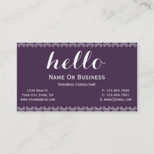 Tarjeta De Visita Violeta Acai púrpura, texto blanco mensaje negrita