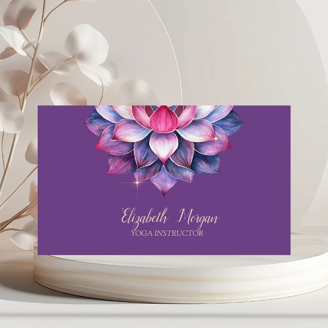 Tarjeta De Visita Violeta acuarela Lotus yoga simple (Subido por el creador)